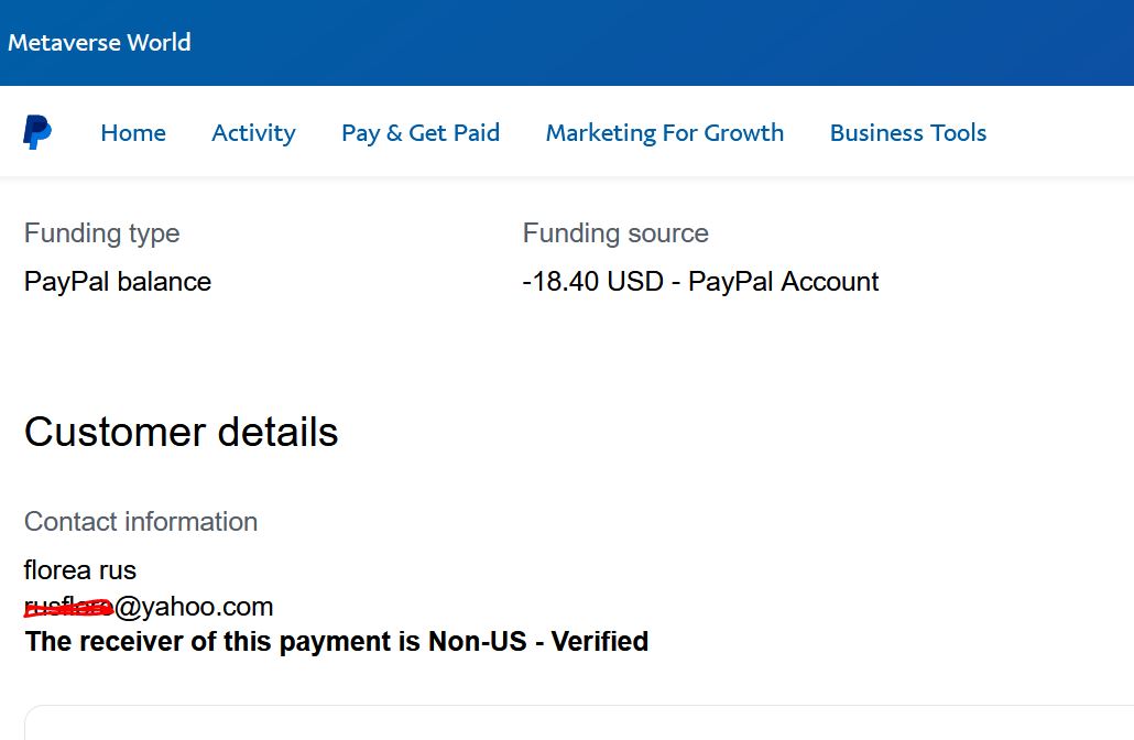 Payment proof  of Florea Cosmin from Romania